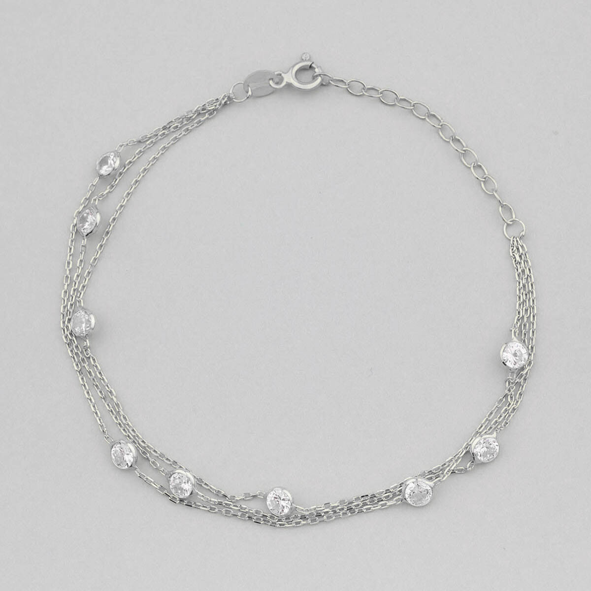 Silver Bracelet 3 Line Zircon Stone 925 Sterling