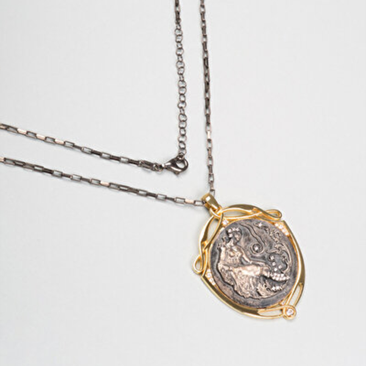Silver Necklace Lady Medallion Design 925 Sterling
