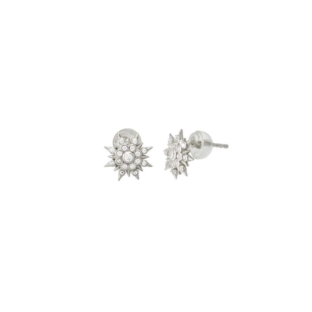 Silver Earring Flower Design Zircon Stone 925 Sterling