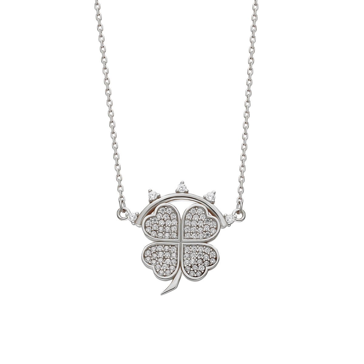Silver Necklace Four Leaf Clover Symbol Special Design 925 Sterling