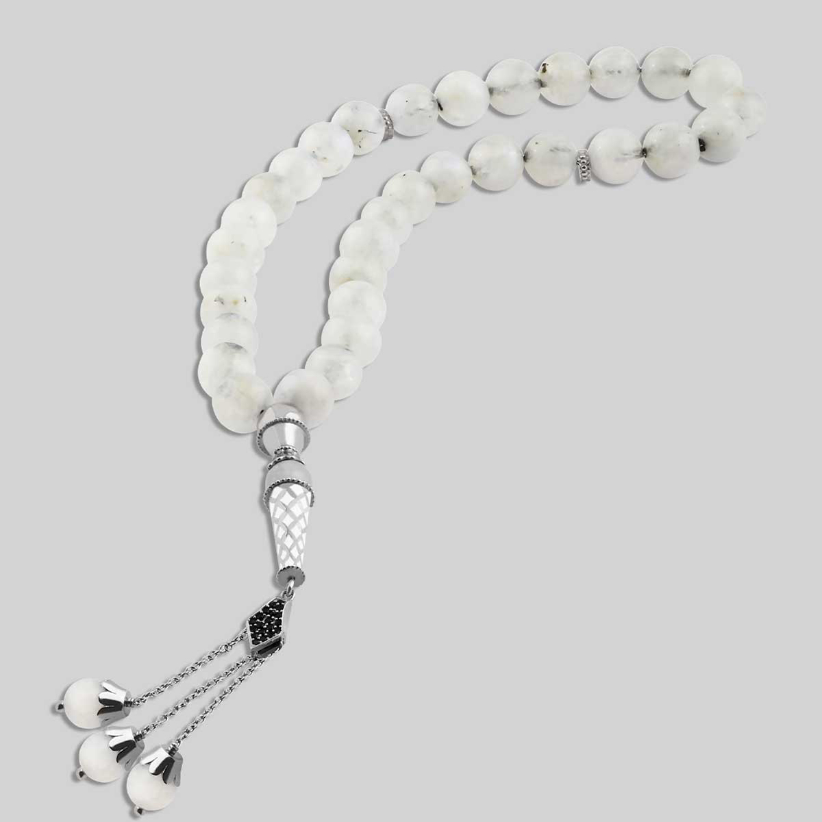 Natural Stone Moonstone Worry Beads 925 Sterling Silver