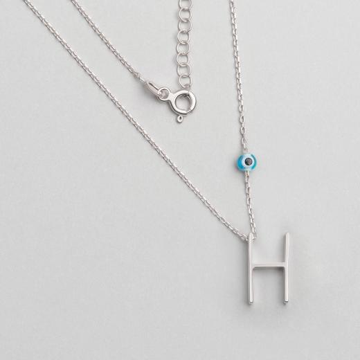 Alphabet With Evil Eye  H  Sterling Silver