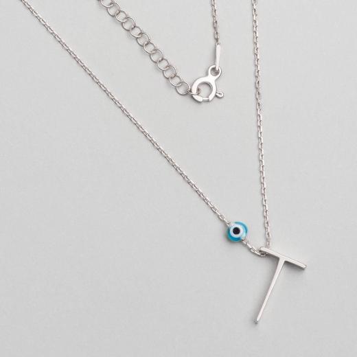 Alphabet With Evil Eye T Sterling Silver