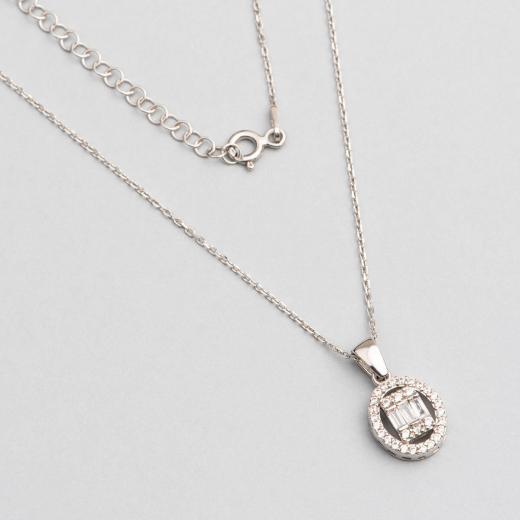 Silver Necklace Baguette Design Zircon Stone 925 Sterling