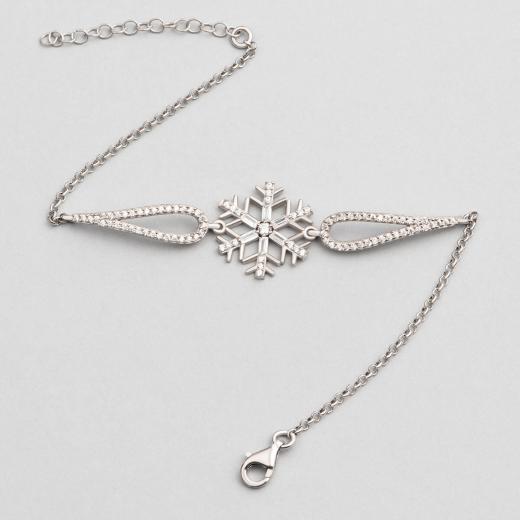 Silver Bracelet Snowflake Design Zircon Stone 925 Sterling
