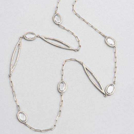 925 Sterling Silver Necklace Long Design Zircon Stone 65 cm