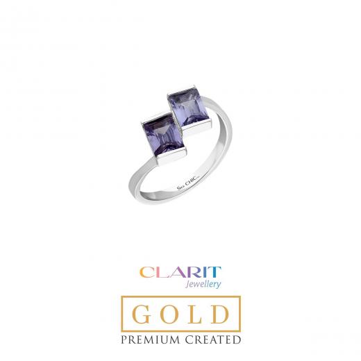 Created Alexandrite Stone Clarit Jewellery 14K White Gold Baguette Ring