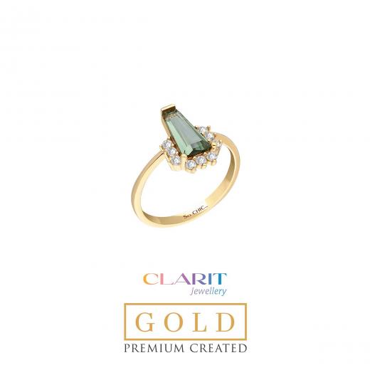 Created Tourmaline Stone Clarit Jewellery 14K Gold Trapeze Ring