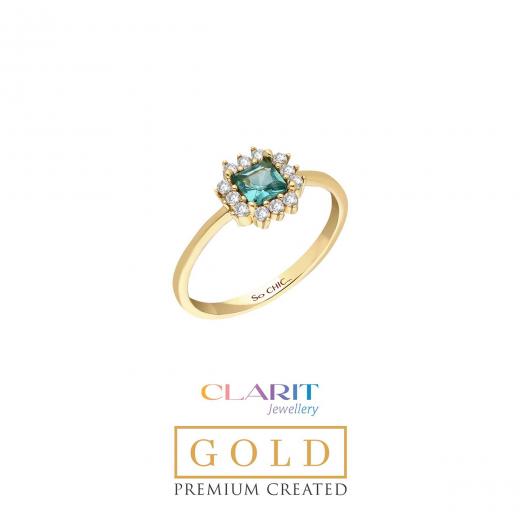 Created Paraiba Stone Clarit Jewellery 14K Yellow Gold Ring