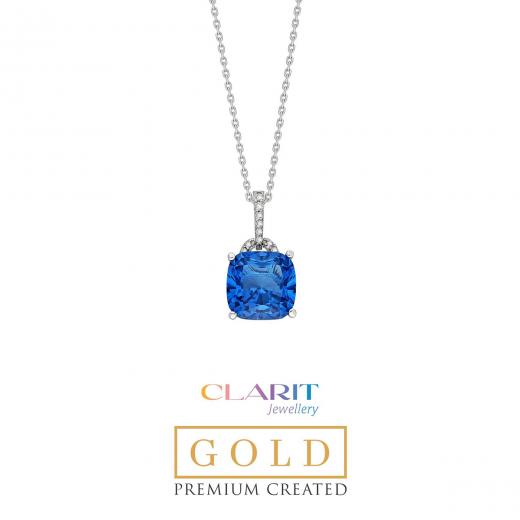 Created Aquamarine Stone Clarit Jewellery 14K White Gold Necklece