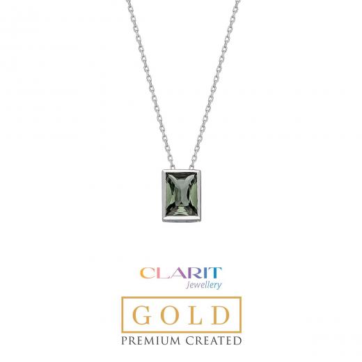 Created Tourmaline Stone Clarit Jewellery 14K White Gold Baguette Necklace