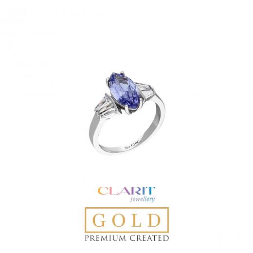 Created Alexandrite Stone Clarit Jewellery 14K White Gold Ring
