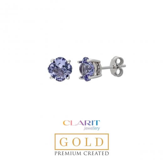Created Alexandrite Stone Clarit Jewellery 14K White Gold Earrings