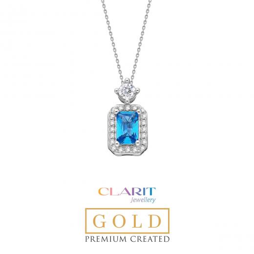 Created Aquamarine Stone Clarit Jewellery 14K White Gold Necklace