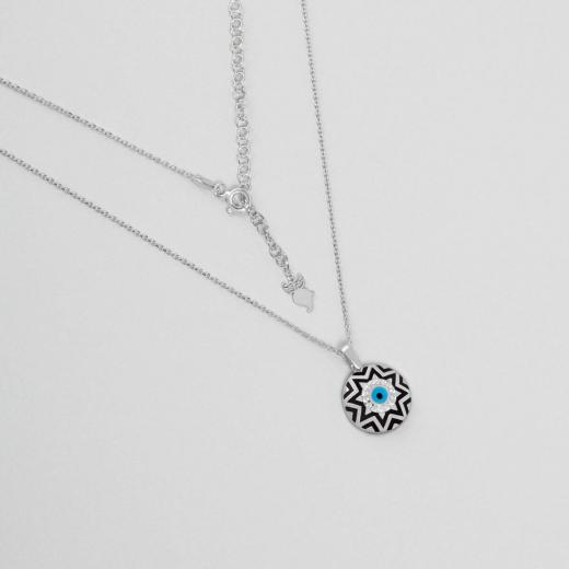 Silver Necklace Evil Eye Enamel Design 925 Sterling