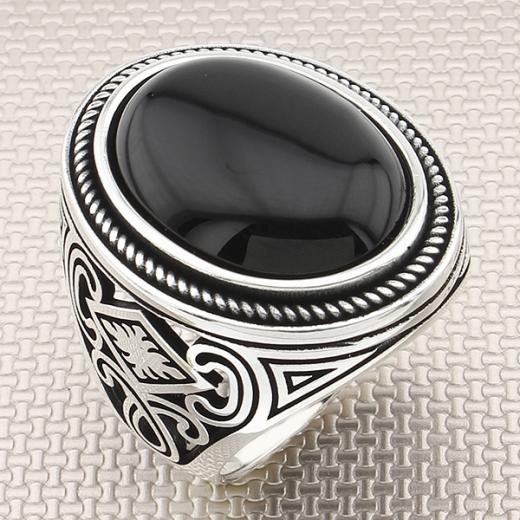 Oriental Design Men Ring Onyx Stone 925 Sterling