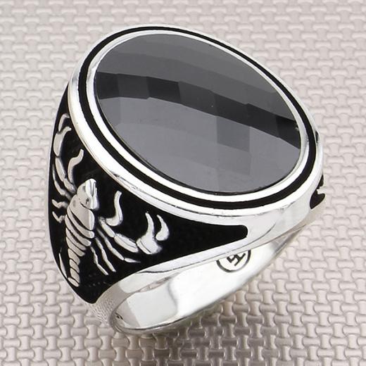 Scorpion Design Men Ring Hematite Stone 925 Sterling