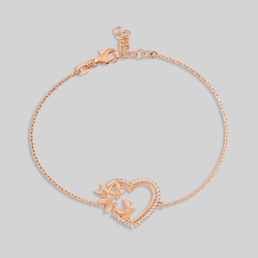 Silver Bracelet Heart and Butterfly Design Zircon Stone 925 Sterling
