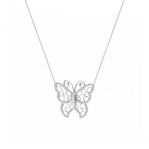 Silver Necklace Butterfly Design Zircon Stone 925 Sterling 