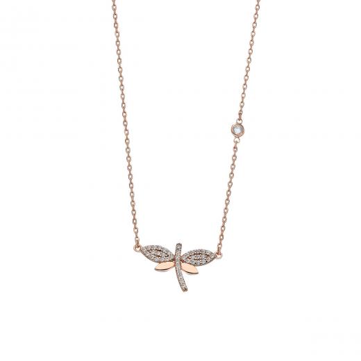 Silver Necklace Dragon Fly Zirconia 925 Sterling 