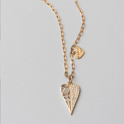Silver Necklace Heart Design Zircon Stone 925 Sterling