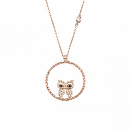 925 Sterling Silver Necklace Owl Design Zircon Stone