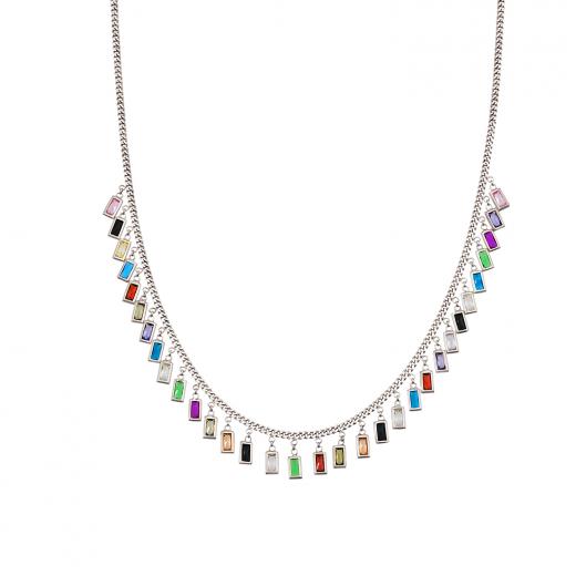 Silver Necklace Mix Colors Zircon Stone 925 Sterling