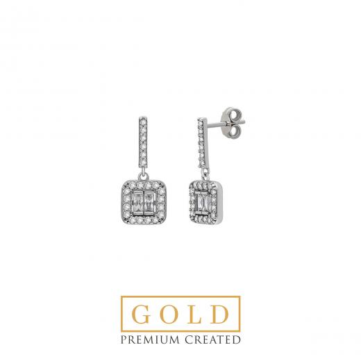 Premium Created Special Cut Stone 14K White Gold Earrings